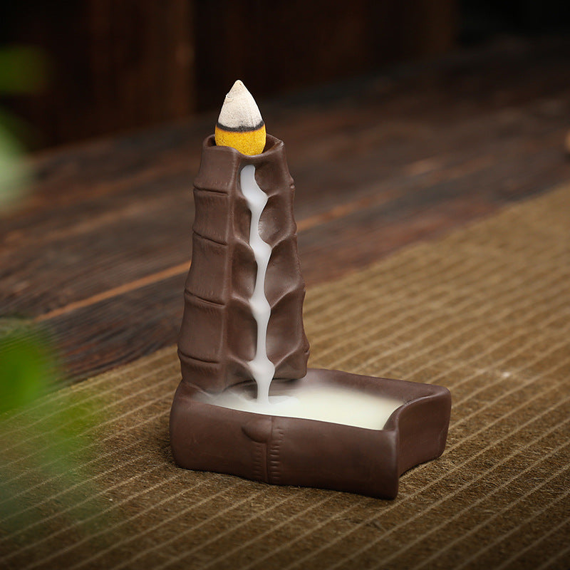 Bamboo waterfall purple clay backflow incense burner