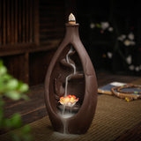 Purple Clay Spiritual Backflow Incense Burner Collection – Lotus Hand, Double Heart & Monk Smoke Waterfall Designs for Meditation and Tea Rooms