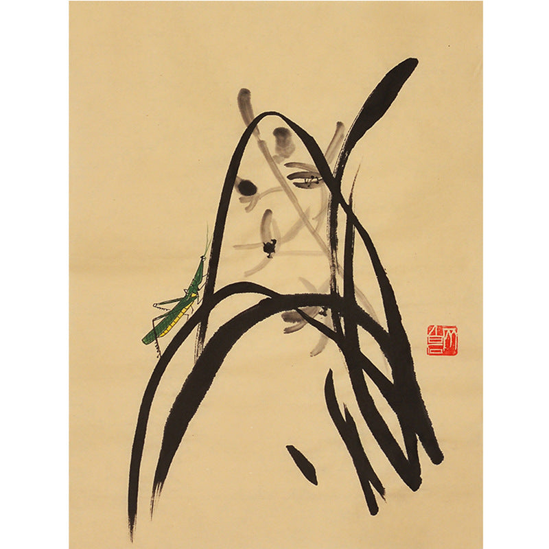 Hand-painted Chinese Qi Baishi inspired fish and aquatic grass painting, 35 x 45 cm xieyi fish wall art