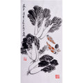 Qi Baishi inspired hand-painted Chinese leafy greens and crabs xieyi painting, traditional vegetable and animal ink art