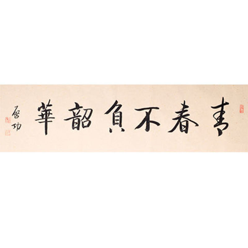Qi Gong inspired handwritten Chinese calligraphy 青春不负韶华, Youth Lives Up to Its Splendor, 138×35cm horizontal wall art