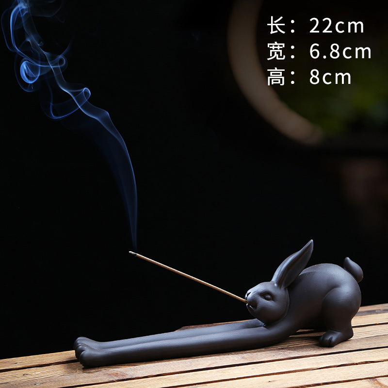 Rabbit incense stick holder with elongated ash catcher, 22 cm style