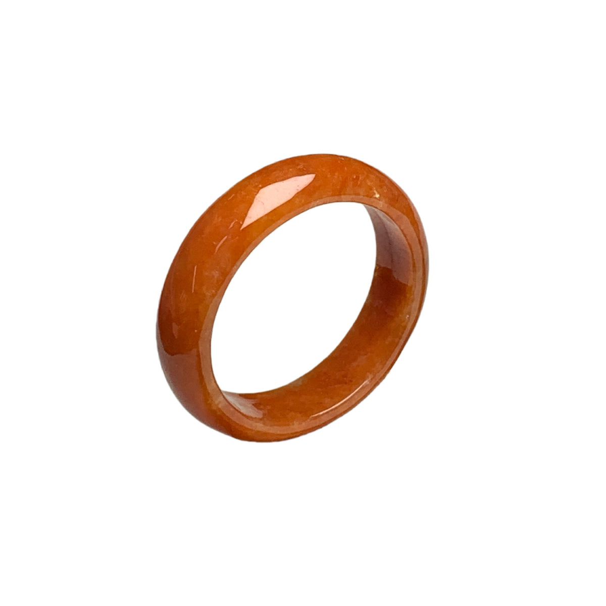 Red orange jadeite stone band photographed on white background