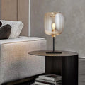 Ribbed Halo amber and smoke grey glass table lamp 1