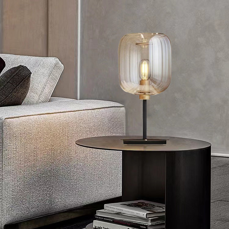 Ribbed Halo amber and smoke grey glass table lamp 1