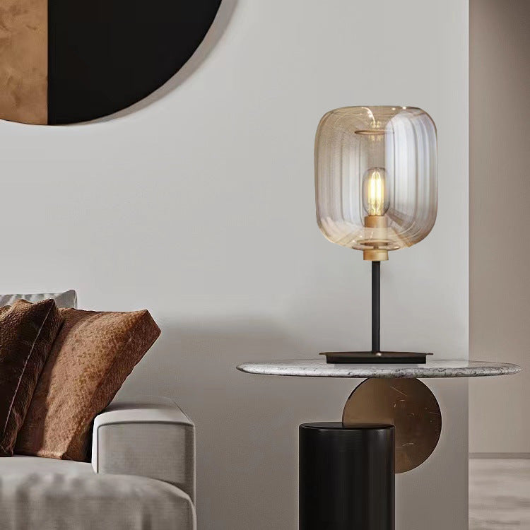 Ribbed Halo amber and smoke grey glass table lamp 2