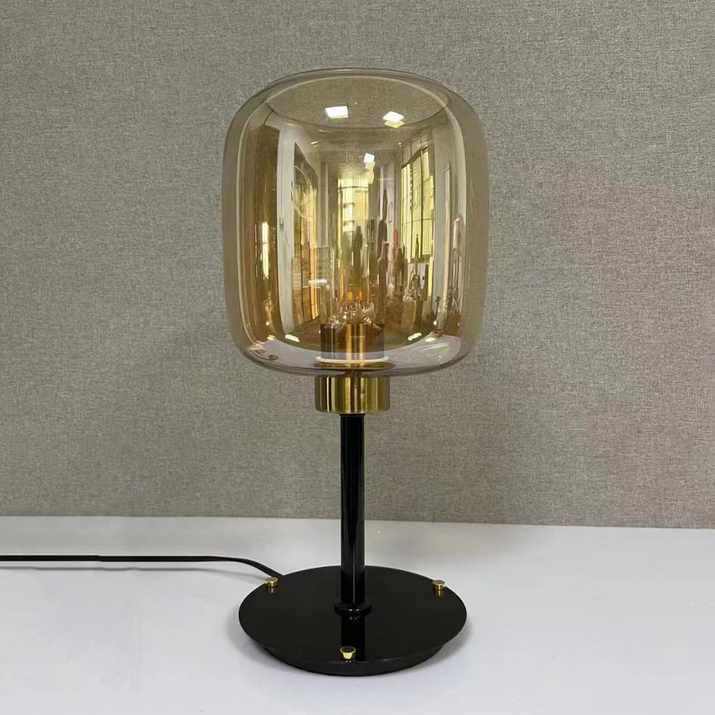 Ribbed Halo amber and smoke grey glass table lamp 3