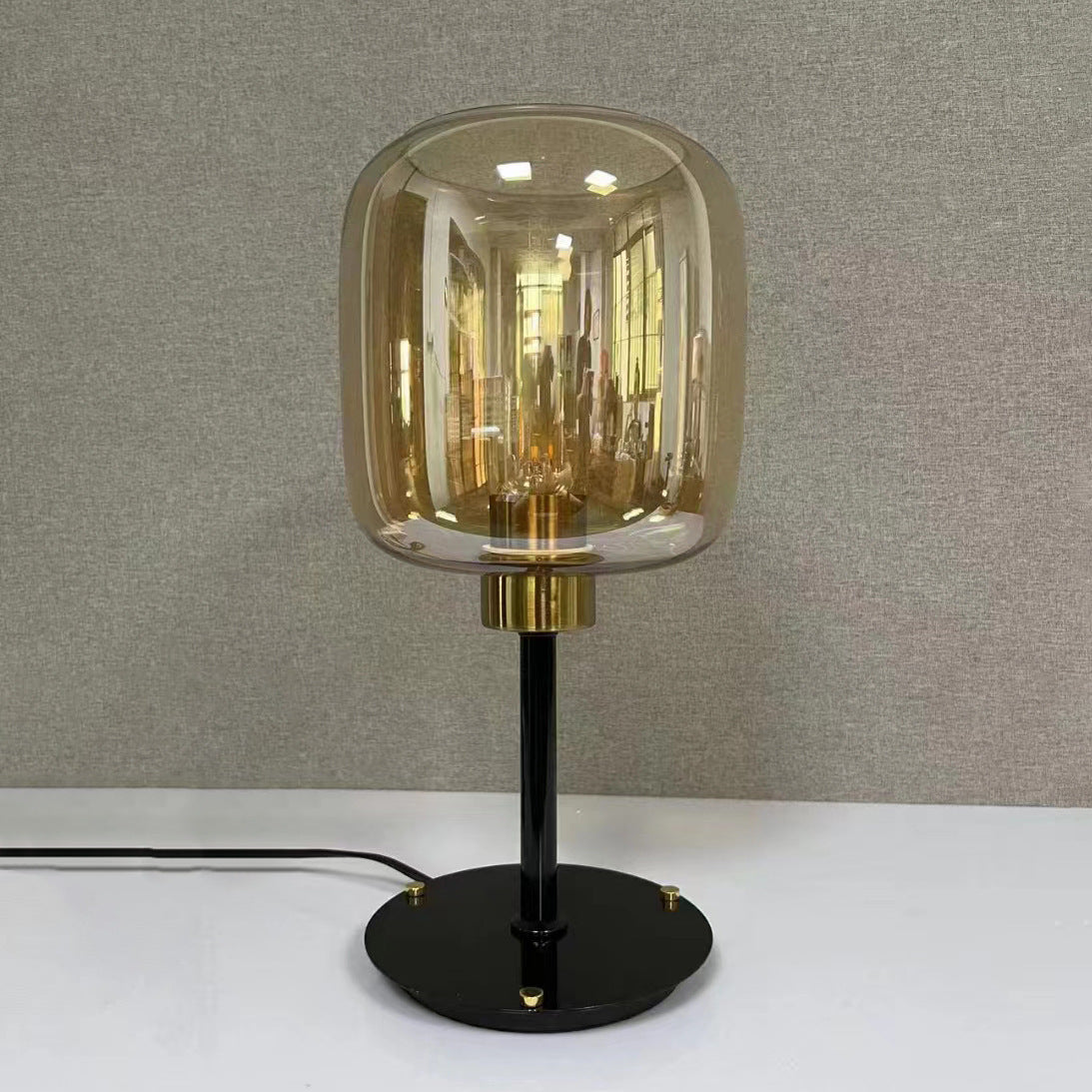Ribbed Halo amber and smoke grey glass table lamp 3