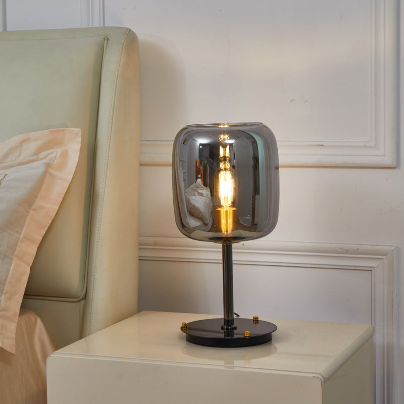 Ribbed Halo amber and smoke grey glass table lamp 5