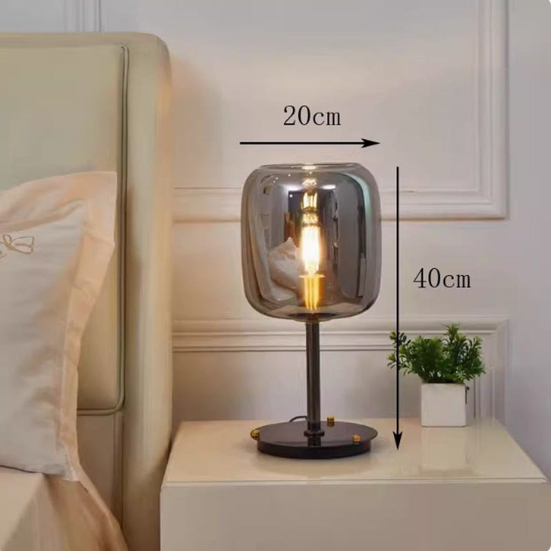 Ribbed Halo amber and smoke grey glass table lamp 6