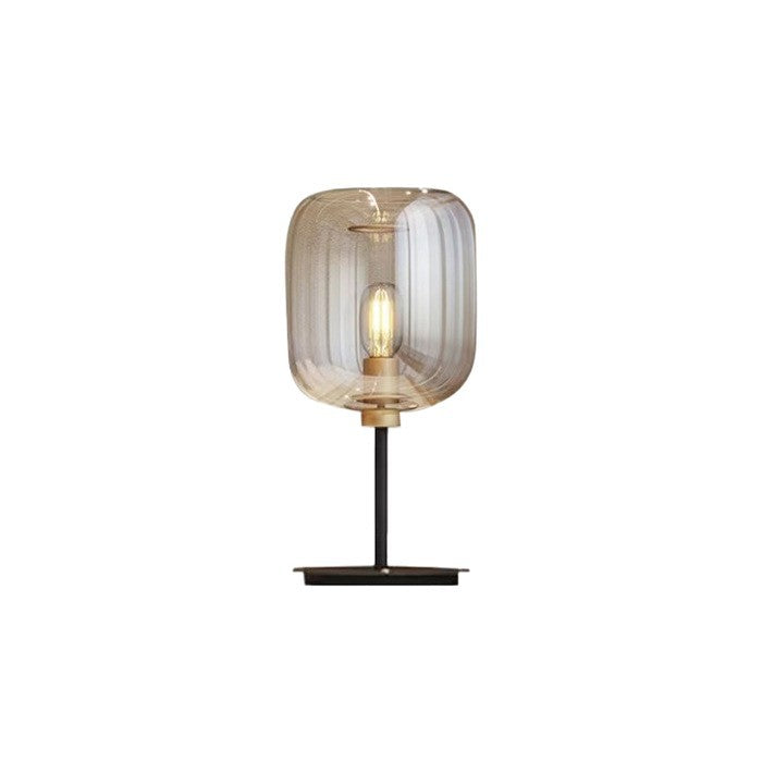 Ribbed Halo amber and smoke grey glass table lamp 7