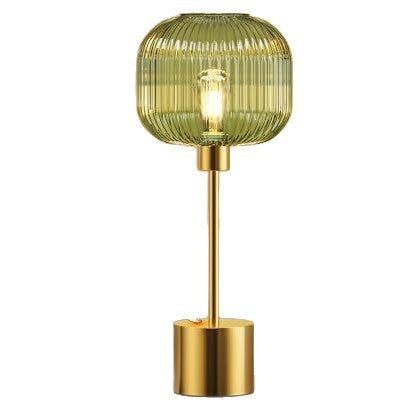 Green ribbed glass 3-way touch dimmable table lamp with brushed gold base