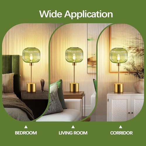 Ribbed glass touch lamp shown in bedroom living room and corridor settings