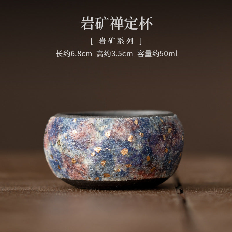 Rock mineral Zen tea cup dimensions approximately 6.8cm by 3.5cm and 50ml capacity