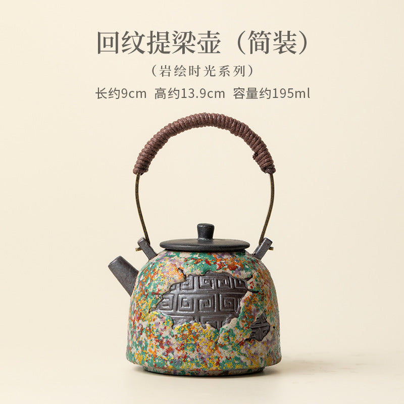 Rock-painting multicolor ceramic bail-handle teapot - 195ml dimensions