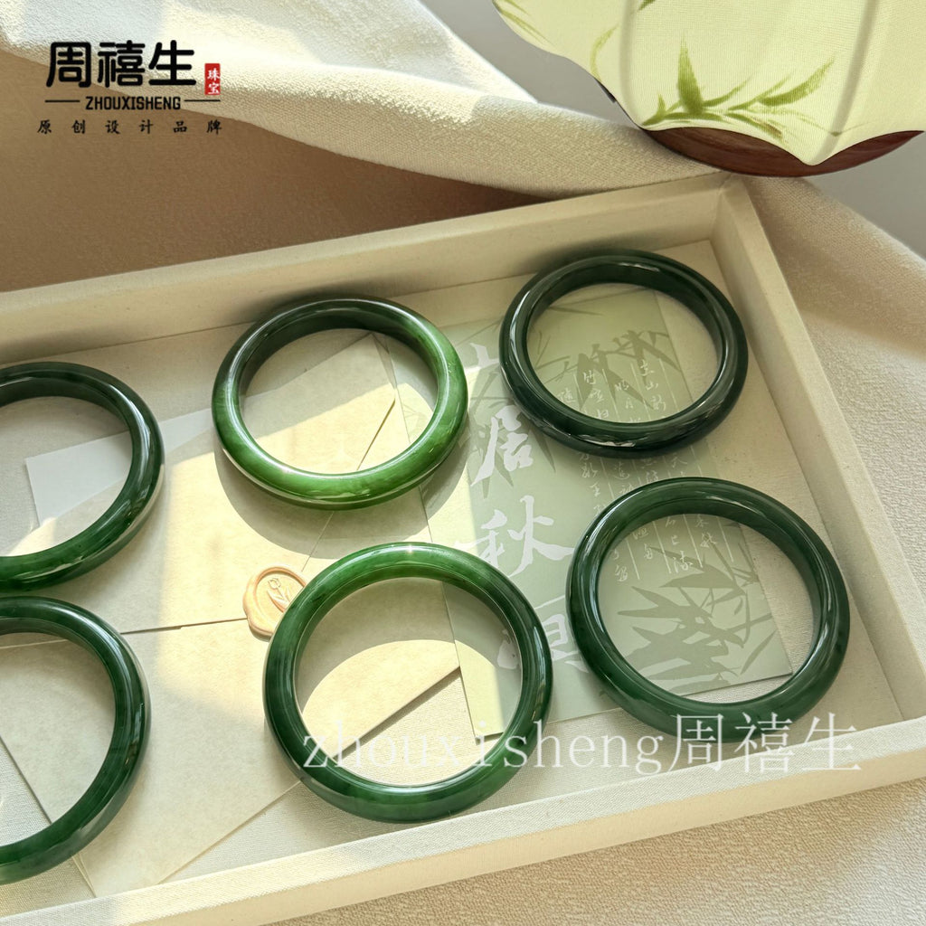 Russian spinach green nephrite jade bangles in multiple inner diameters