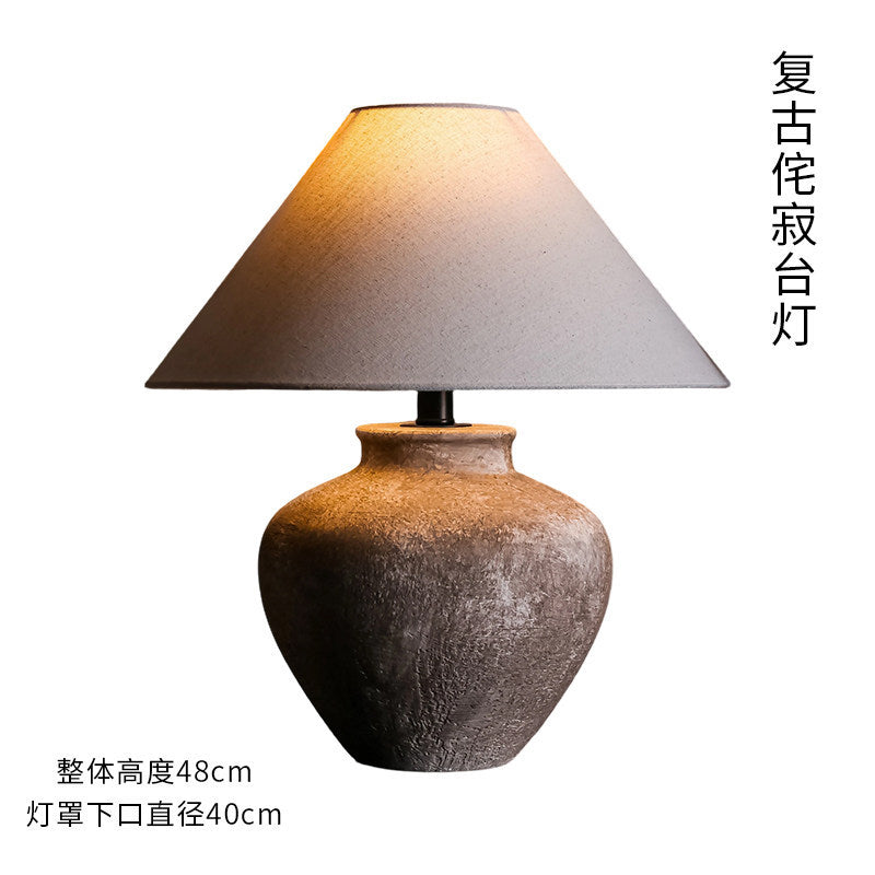 Rustic ceramic jar lamp approximately 48 cm high with 40 cm shade diameter