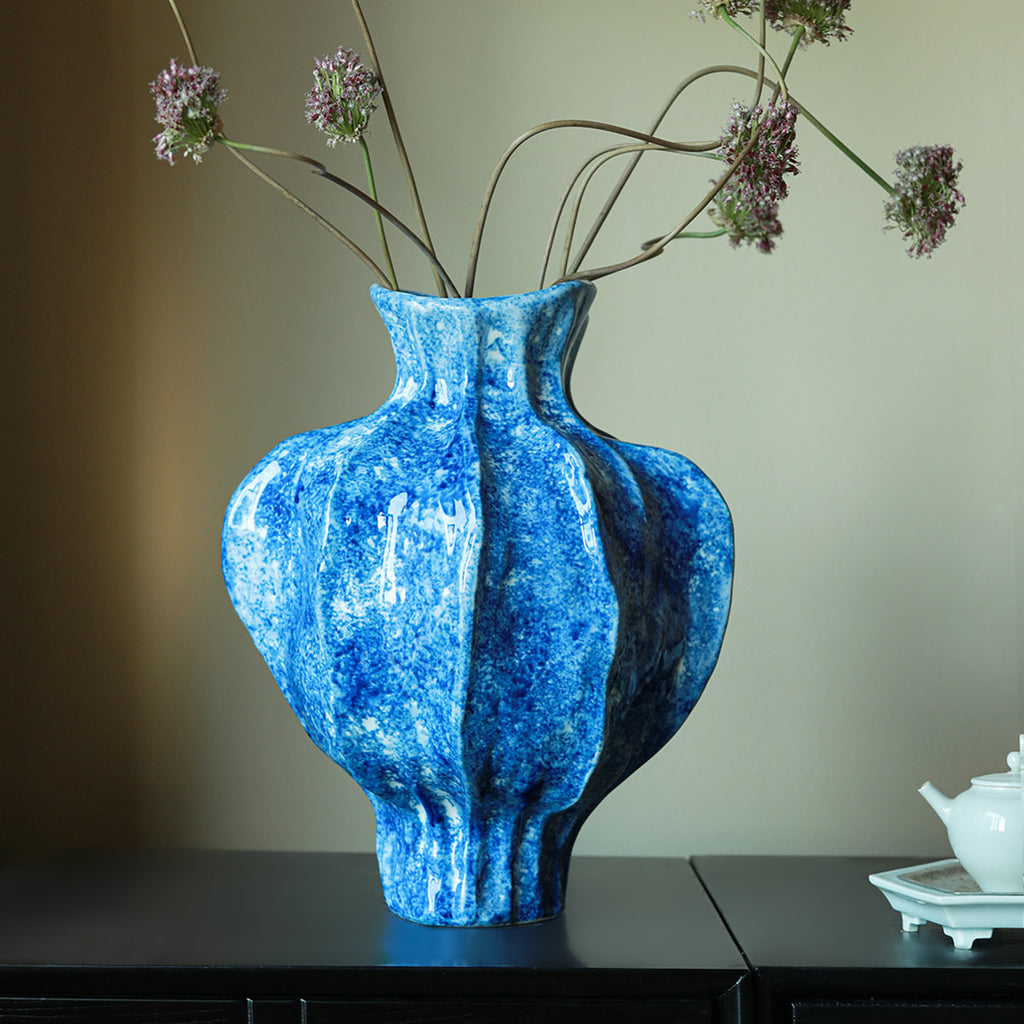 Textured sculptural ceramic vase close view