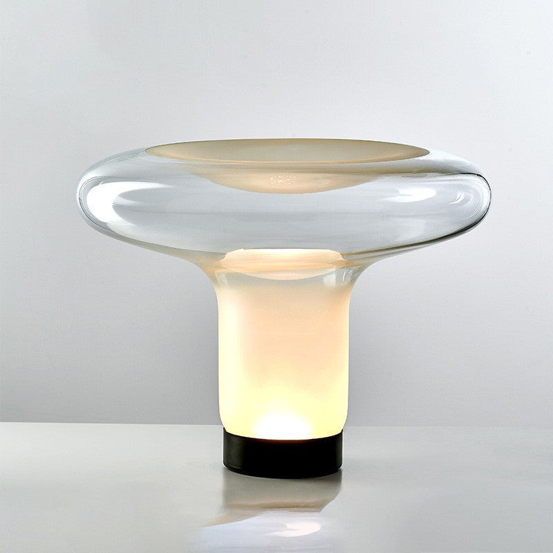 Sculptural clear glass halo mushroom table lamp 43 by 34 cm, modern bedside lighting view 2