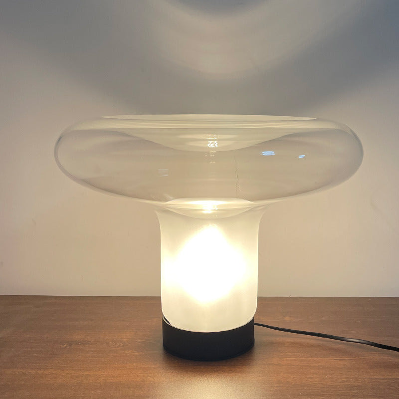 Sculptural clear glass halo mushroom table lamp 43 by 34 cm, modern bedside lighting view 4