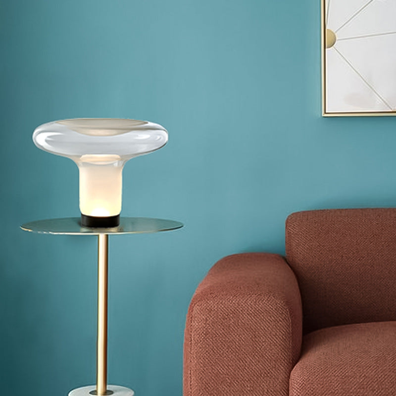 Sculptural clear glass halo mushroom table lamp 43 by 34 cm, modern bedside lighting view 5