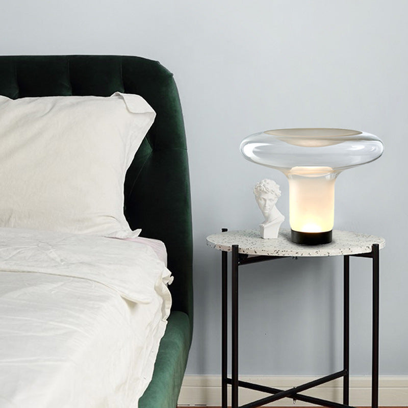 Sculptural clear glass halo mushroom table lamp 43 by 34 cm, modern bedside lighting view 6