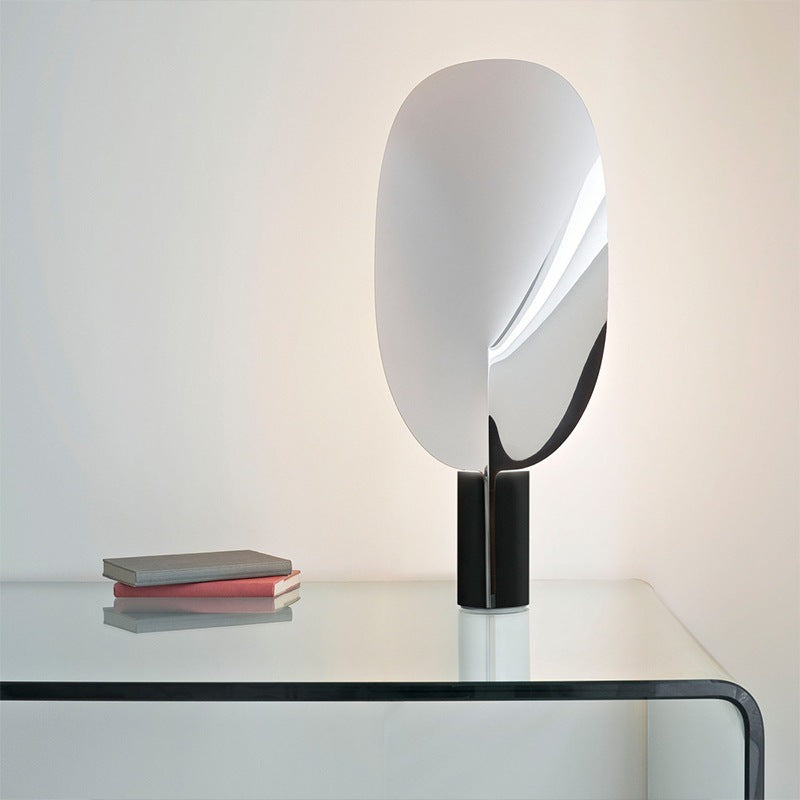 Sculptural leaf LED table lamp in metal, modern designer accent light view 2