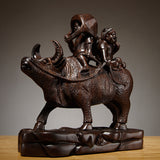 Chinese Shepherd Boys Riding Water Buffalo Wood Sculpture – 33cm Pastoral Folk Art for Living Room, Study, Tea Room, Office & Housewarming Gift