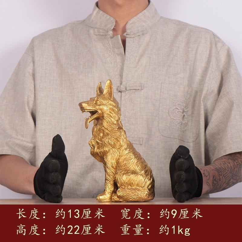 22 cm shepherd dog Chinese copper-tone guardian sculpture