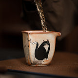 Japanese Shino Kiln-Change Hand-Painted Black Cat Square Gongfu Fairness Cup - 160ml