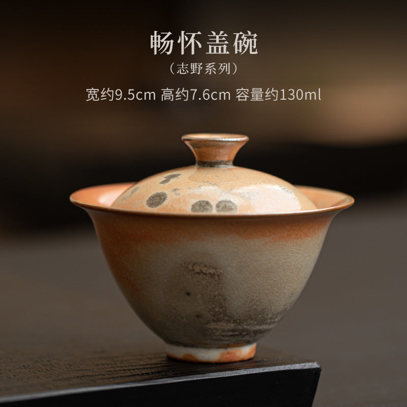 130ml Japanese-style Shino cat ceramic gaiwan for Gongfu tea brewing