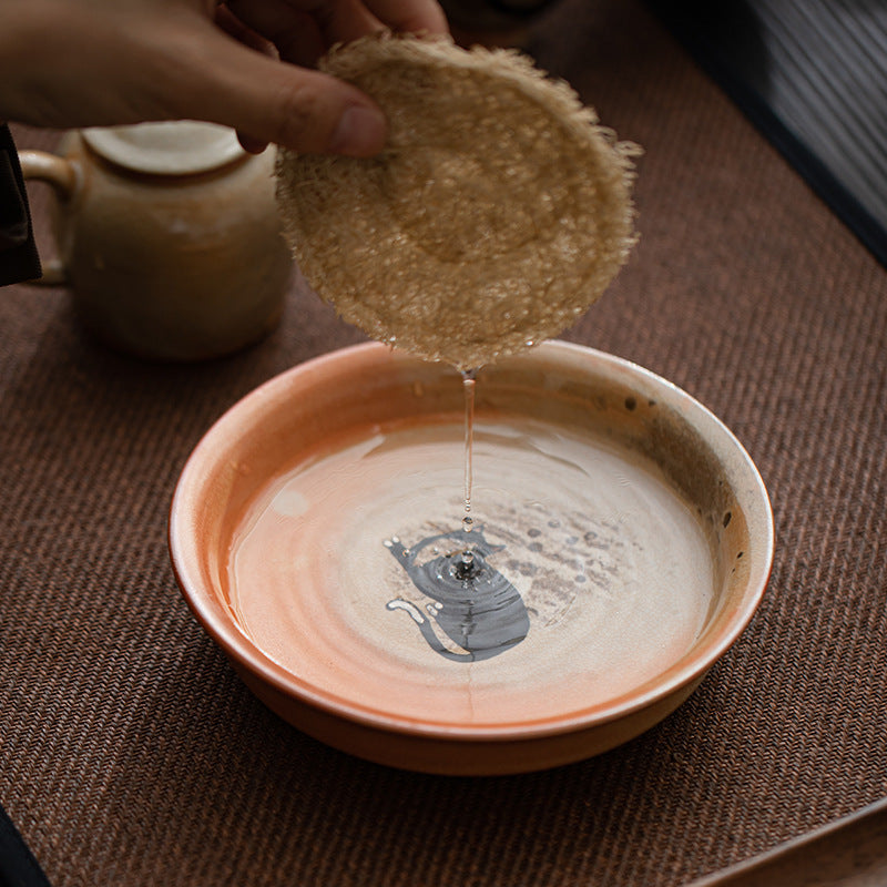 Black cat Shino ceramic tea tray catching water from tea strainer