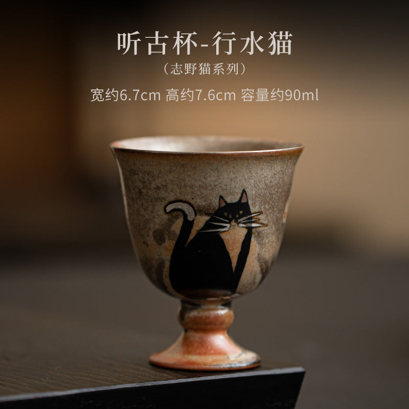 Tinggu walking cat Shino ceramic tea cup 90ml