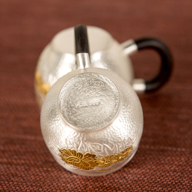 ClayZenith handcrafted pure silver bail-handle tea kettle