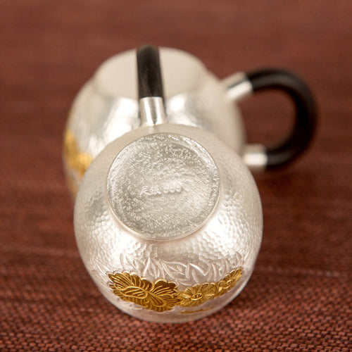 ClayZenith handcrafted pure silver bail-handle tea kettle