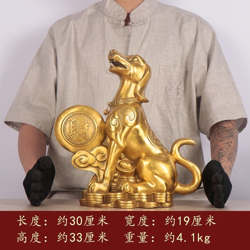 33 cm sitting wealth dog with coin large Chinese auspicious sculpture