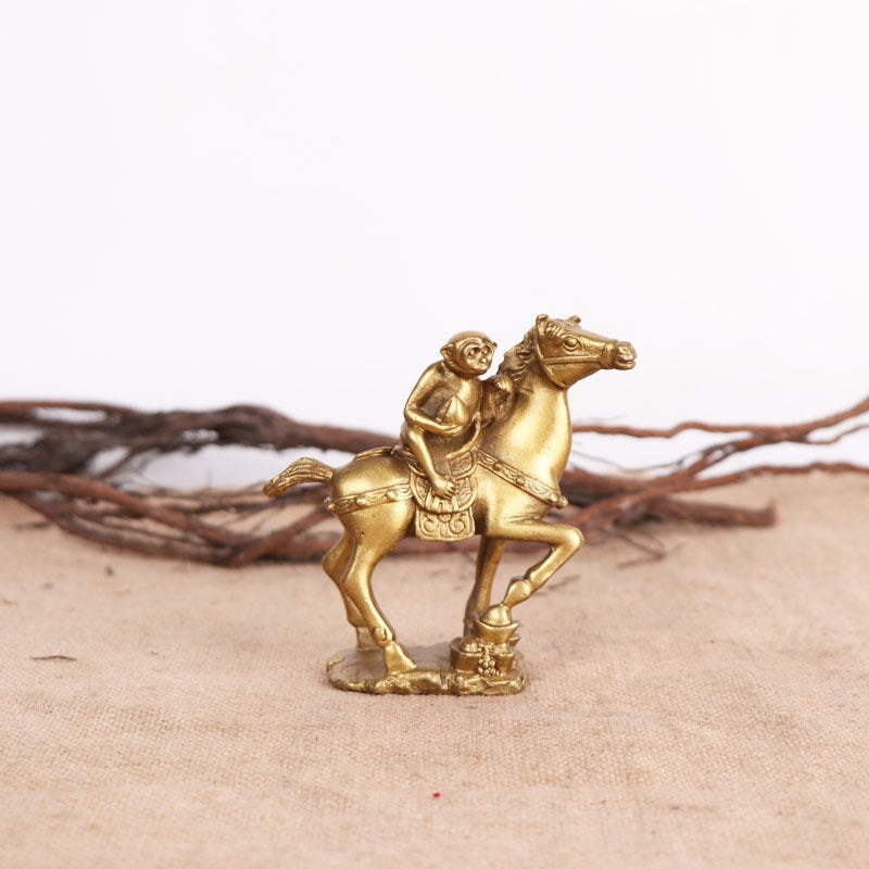 Small monkey riding horse Chinese auspicious copper-tone sculpture