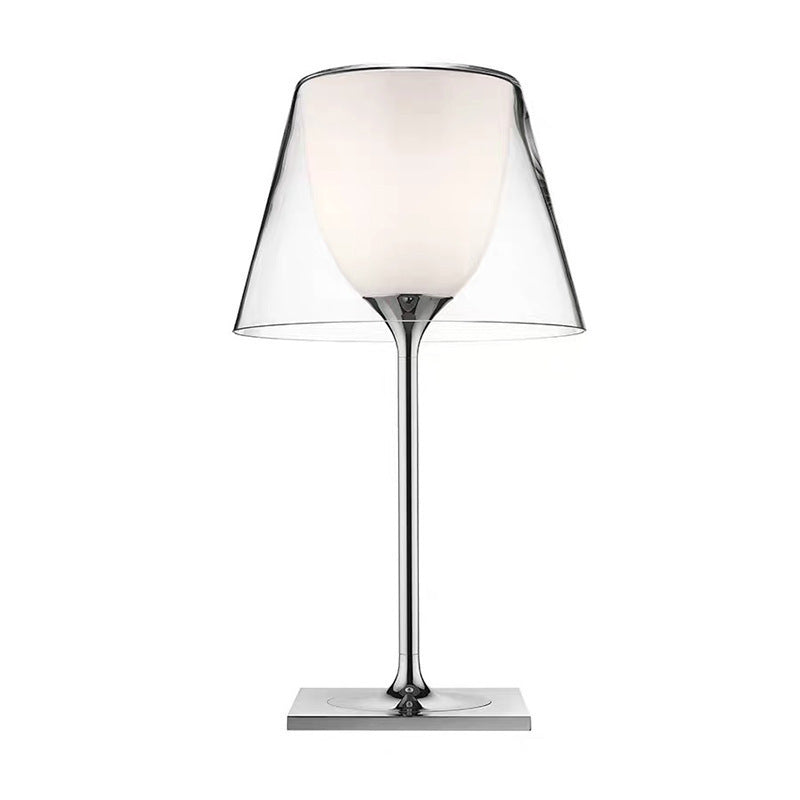Smoke grey acrylic table lamp with chrome stem and square base