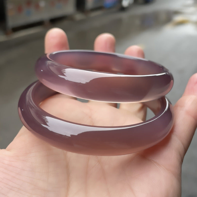 Grape purple chalcedony bangle pair with deep translucent color