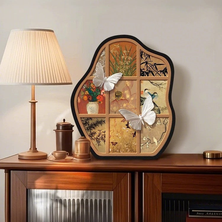 New Chinese butterfly art panel styled on vintage console