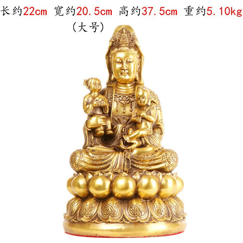 Large Song Zi Guanyin copperware statue dimensions: approximately 22 by 20.5 by 37.5 centimeters, supplier-listed weight about 5.10 kilograms
