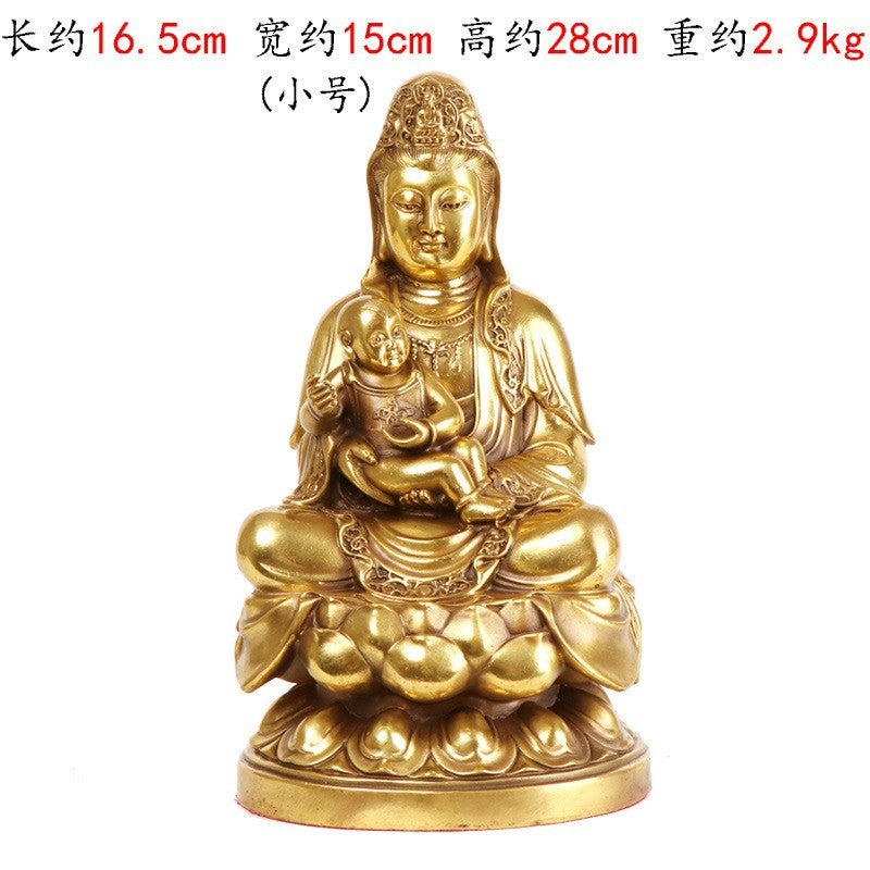 Small Song Zi Guanyin copperware statue dimensions: approximately 16.5 by 15 by 28 centimeters, supplier-listed weight about 2.9 kilograms