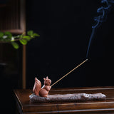 Animal Incense Stick Holder Collection – Squirrel, Bird, Mouse, Rabbit & Glasses Cat Long Ash Catcher for Tea Tables, Desks & Zen Home Decor