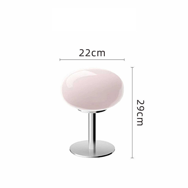 Powder pink glass mushroom table lamp with chrome base 22cm wide by 29cm high