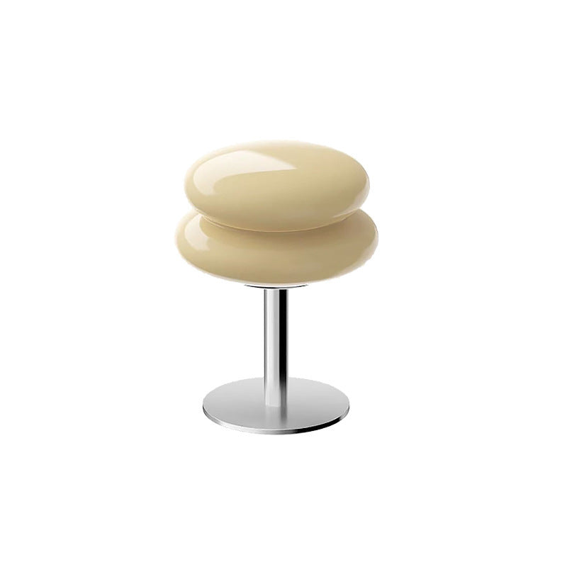Milk yellow stacked glass cake table lamp with chrome stem and base
