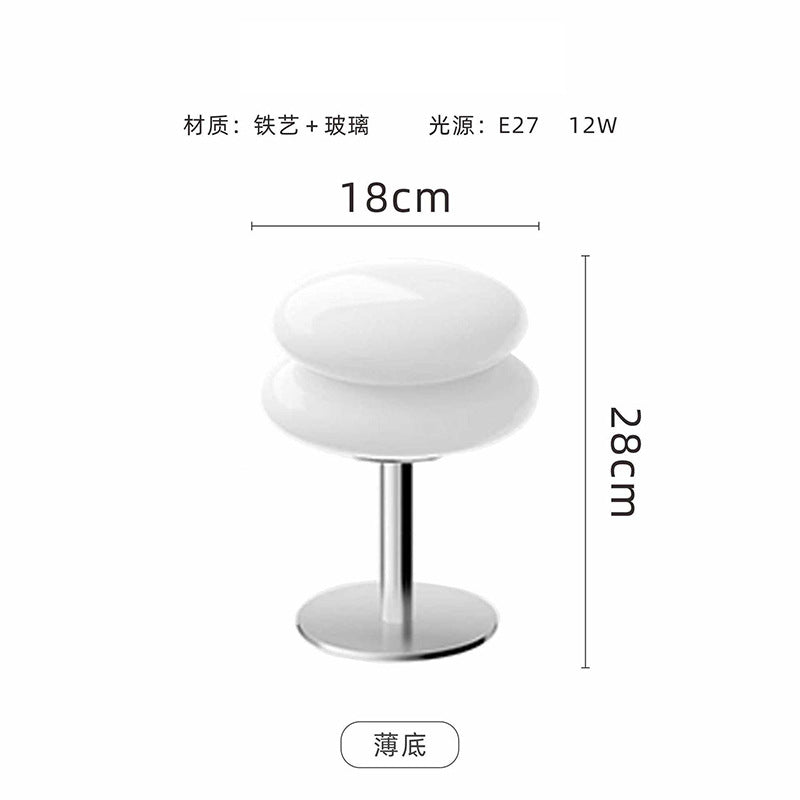 Milk white stacked glass cake lamp thin base 18cm wide by 28cm high