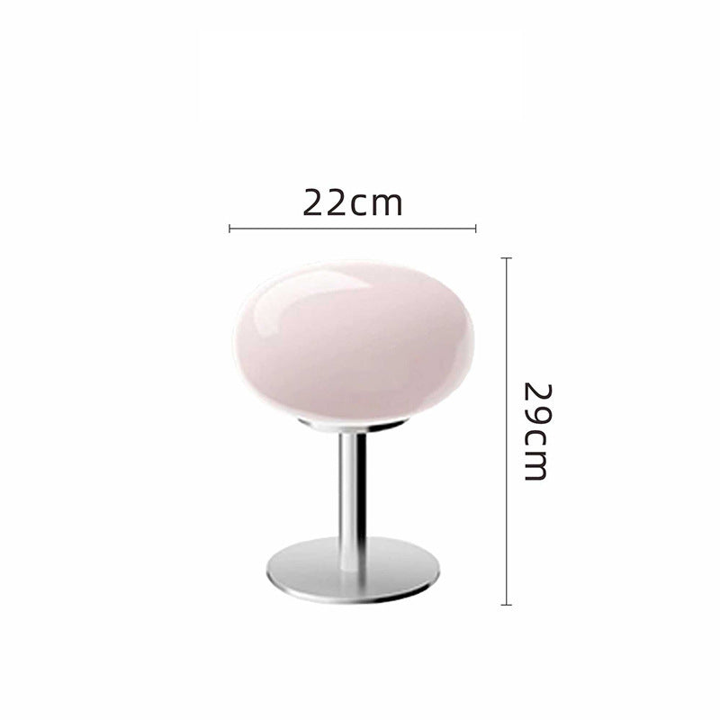 Powder pink glass mushroom table lamp product view 22cm by 29cm