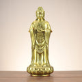 Standing Nanhai Guanyin Bodhisattva copperware statue on lotus base for home altar, meditation room and tea room decor