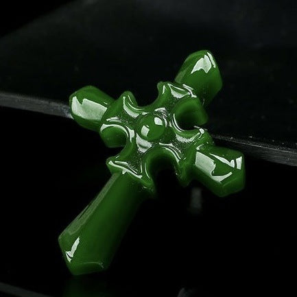 Polished stone cross pendant with smooth rounded arms