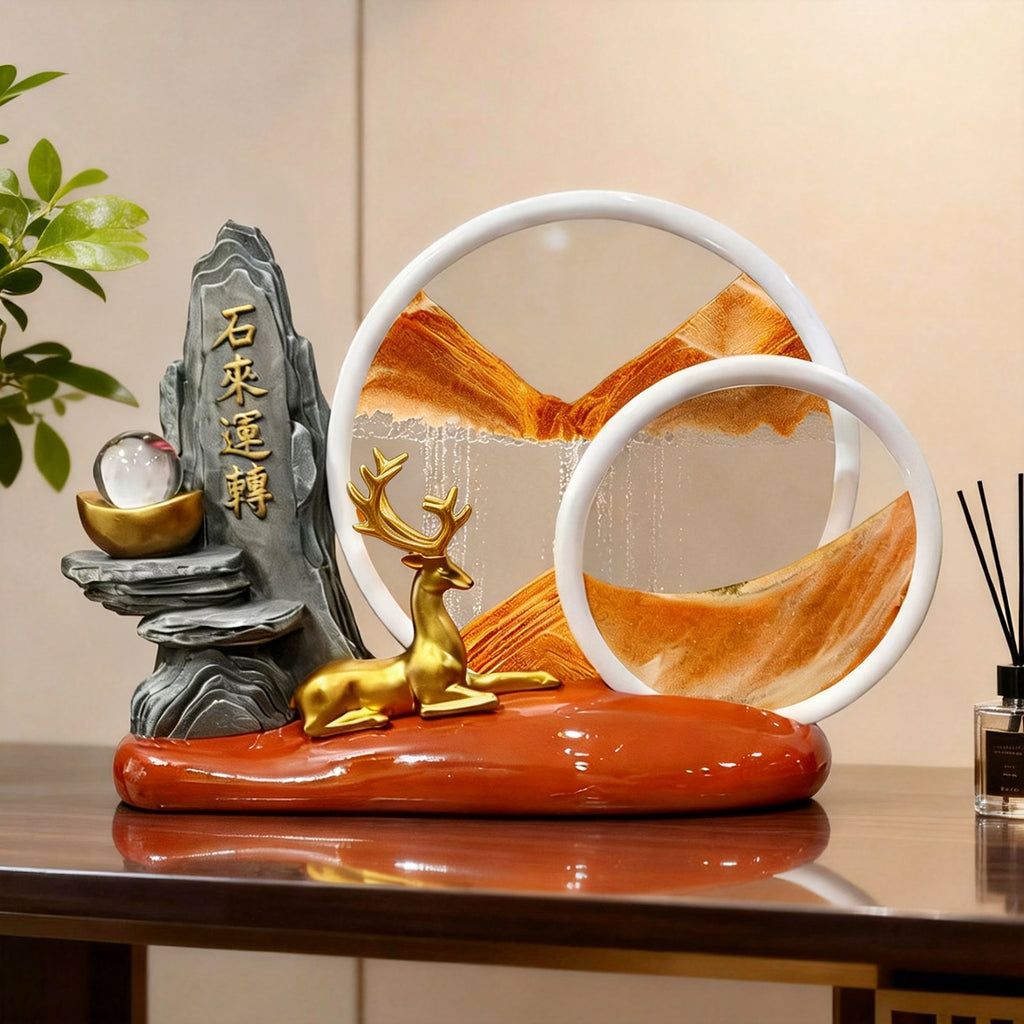 Stone Turns to Fortune moving sand art and deer sculpture 3